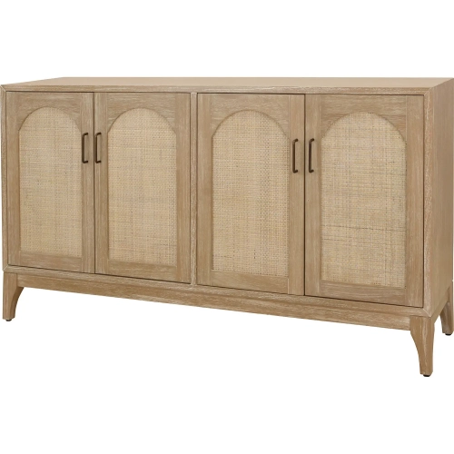 Chantilly 4 Door Buffet Sideboard in Brushed Sand Beige Wood & Rattan